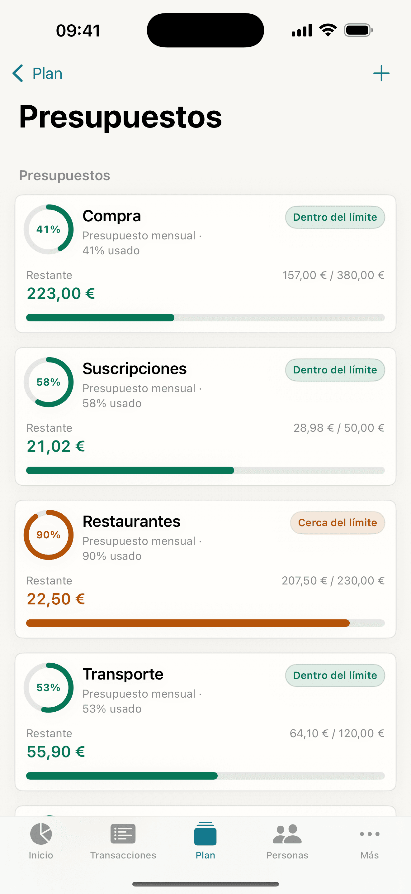 Lifely budgets screenshot